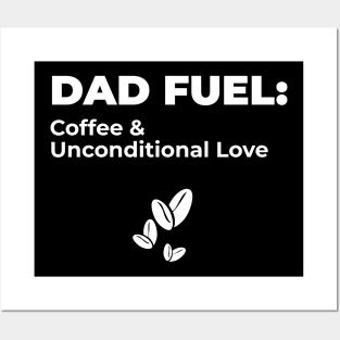 DAD FUEL: Coffee and Unconditional Love (DARK BG) | Minimal Text Aesthetic Streetwear Unisex Design for Fathers/Dad/Grandfathers/Grandpa/Granddad | Shirt, Hoodie, Coffee Mug, Mug, Apparel, Sticker, Gift, Pins, Totes, Magnets, Pillows Posters and Art